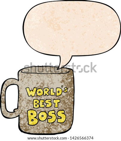 worlds best boss mug with speech bubble in retro texture style
