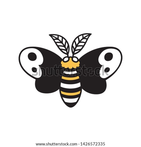 Cartoon moth drawing, simple and cute night butterfly doodle. Isolated vector clip art illustration.