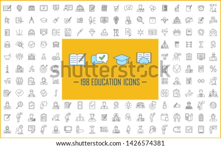 Education linear icons big set. Thin line contour symbols. Isolated vector outline illustrations. School, university, business education. E learning, online courses, classes. Editable stroke