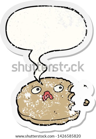 cartoon bitten cookie with speech bubble distressed distressed old sticker