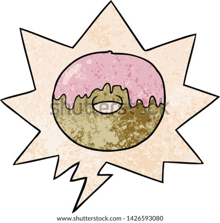 cartoon donut with speech bubble in retro texture style