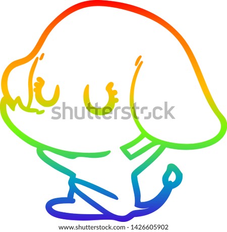 rainbow gradient line drawing of a cute cartoon elephant