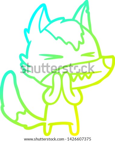 cold gradient line drawing of a angry wolf cartoon