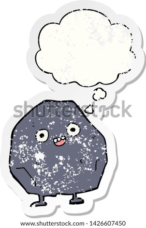 cartoon rock with thought bubble as a distressed worn sticker