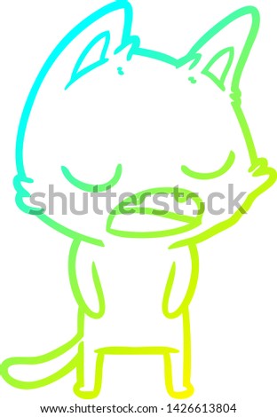 cold gradient line drawing of a talking cat cartoon