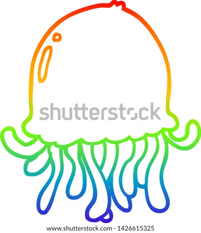 rainbow gradient line drawing of a cartoon jellyfish