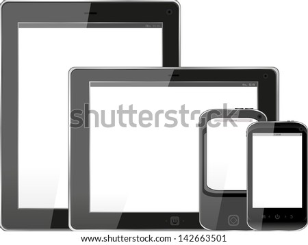 Modern digital tablet PC with mobile smart phone isolated on white, raster