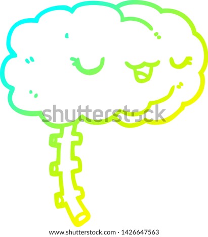 cold gradient line drawing of a happy cartoon brain
