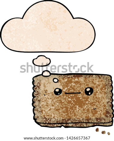 cartoon biscuit with thought bubble in grunge texture style