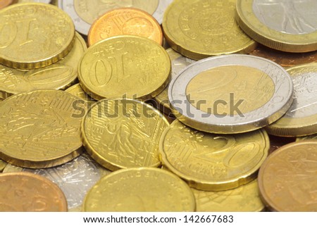 Euro coins closeup as background