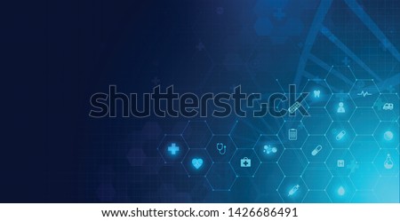health care and science icon pattern medical innovation concept background vector design. Royalty-Free Stock Photo #1426686491