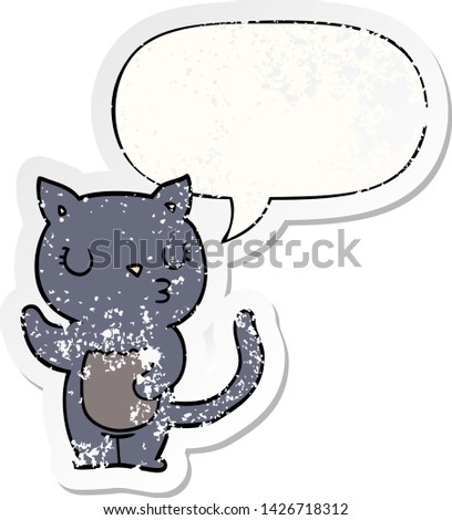 cute cartoon cat with speech bubble distressed distressed old sticker