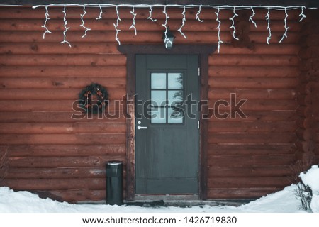 beautifully house Simple door decorated for christmas holidays,  minimalism