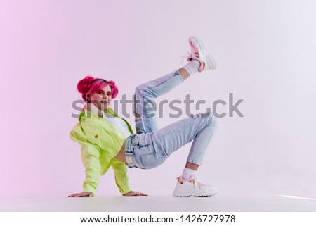 woman with pink hair sneakers fashion retro style