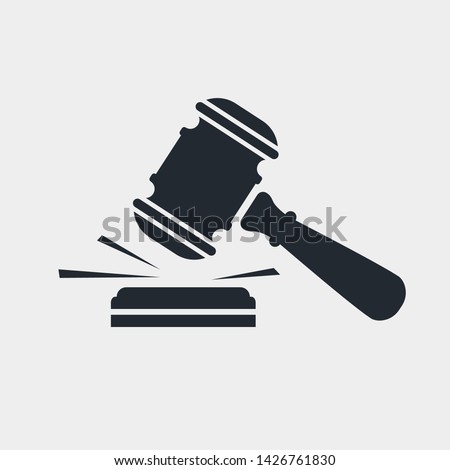 Judge gavel black icon. Auction silhouette hammer. Isolated on white background. Vector illustration flat design. Pictogram law. Royalty-Free Stock Photo #1426761830