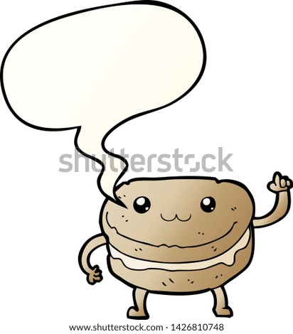 cartoon waving cake character with speech bubble in smooth gradient style