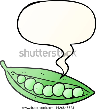 cartoon peas in pod with speech bubble in smooth gradient style