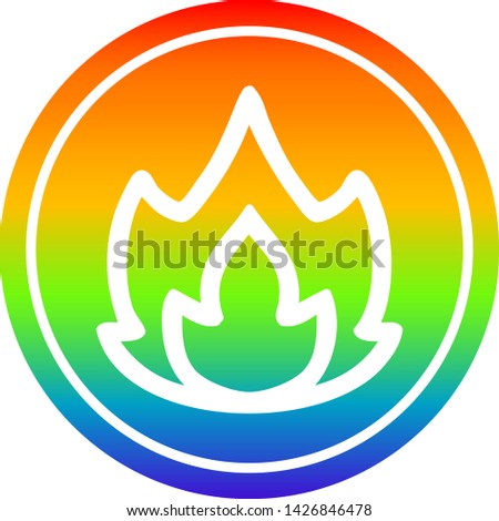 simple flame circular icon with rainbow gradient finish