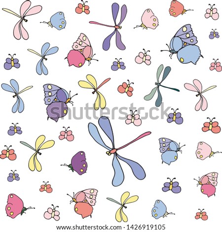 Little colored bugs: different butterflies and some dragonflies