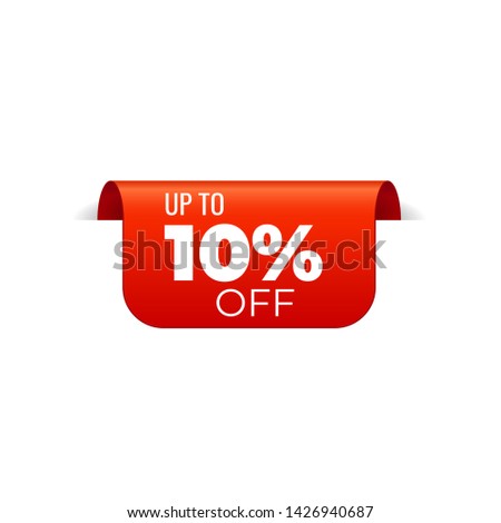 Red Vector Banner Ribbon on white background, top bookmark, up to 10 percent off - Vector Illustration
