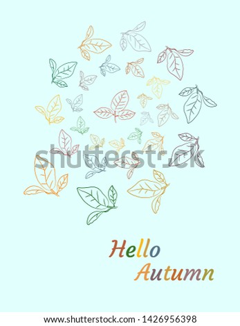 Hello autumn spiral background with fall leaves. 