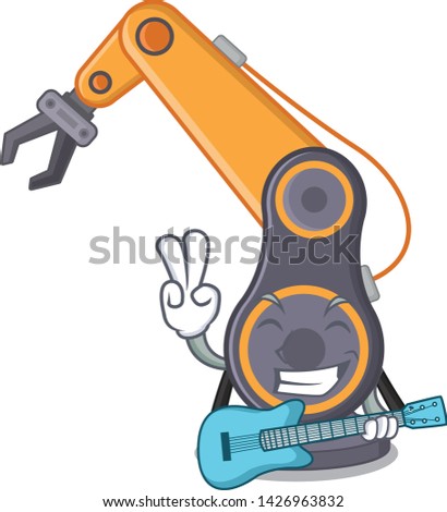 With guitar industrial robotic hand isolated  cartoon
