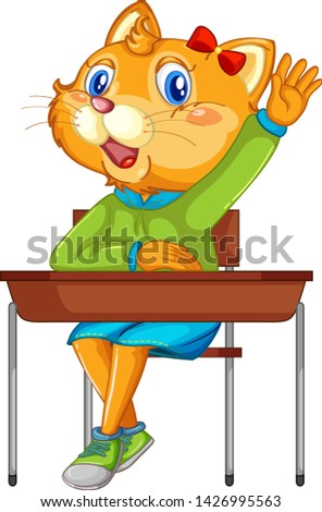 Cat student character on white background illustration