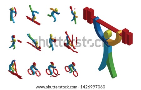 Sports Isometric summer icons set game, Flat 3D Vector Illustration.