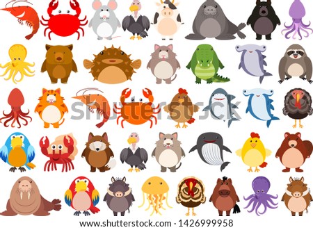 Set of cute animal character illustration