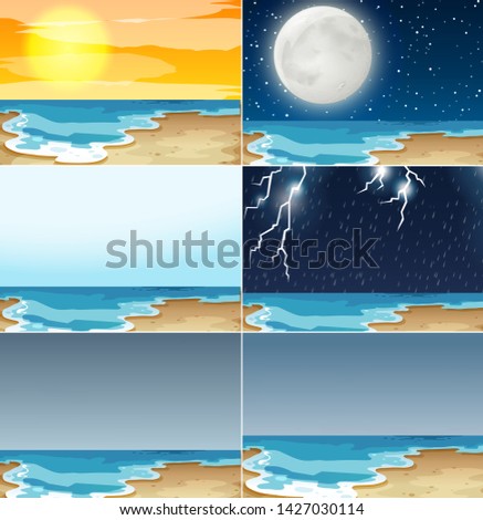 Set of beach different climate illustration
