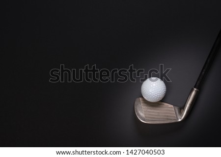 Golf ball, sport equipment on black background, Flat lay mockup