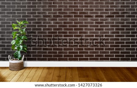 Black brown brick walls with wooden floors and tree with natural light For background photography
