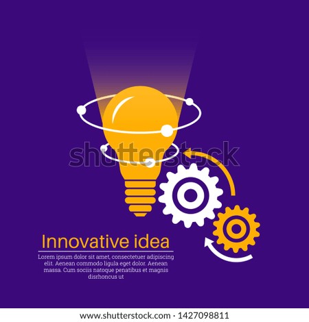The burning lamp with gear wheels. Innovative technologies. Idea business. Technical progress. Creativity of thinking. Digital modern background. A vector illustration in flat style.