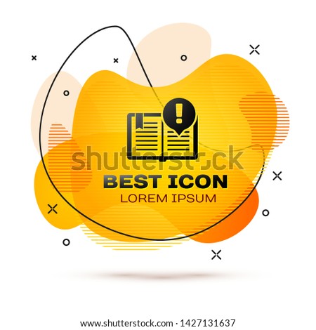 Black Interesting facts icon isolated on white background. Book or article sign. Exclamation mark sign. Fluid color banner. Vector Illustration
