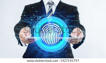 Fingerprint scan provides security access with biometrics Technology Concept