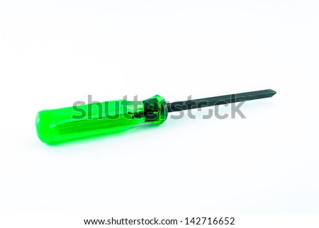 A green screw driver isolated on white background