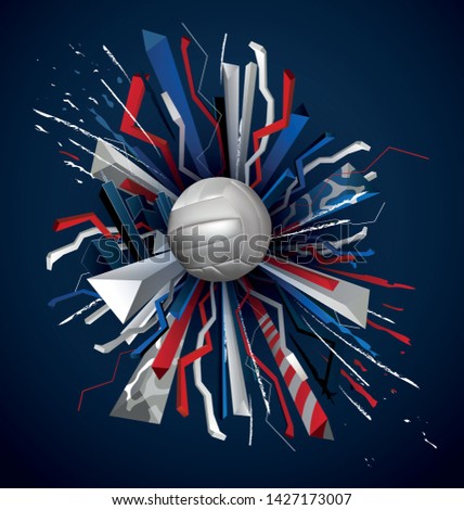 realistic ball for sport volleyball, abstract blue red white background