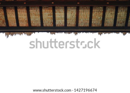 Wooden bamboo rooftop or ceiling border isolated on white background that can used for an ornate panoramic background or frame 