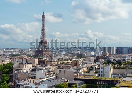 Paris city in France with Eiffel tower iconic and symbol of France in summer	