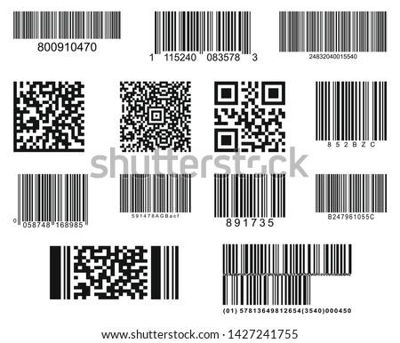 Set of thirteen barcodes. Realistic bar code icon. A modern simple flat barcode. Marketing, the concept of the Internet
