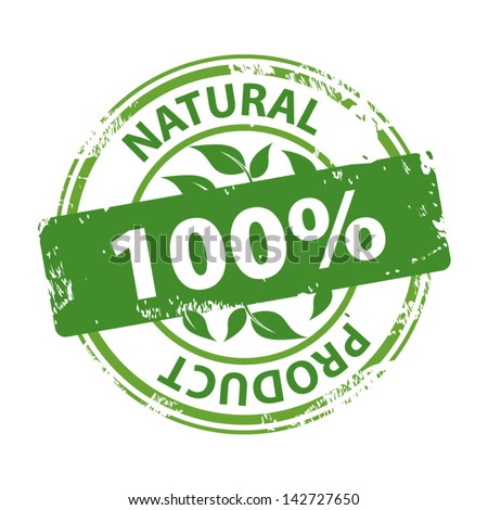 Green rubber stamp with text Natural product 100% icon isolated on white background. Vector. Royalty-Free Stock Photo #142727650