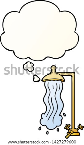 cartoon shower with thought bubble in smooth gradient style