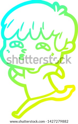 cold gradient line drawing of a cartoon curious man