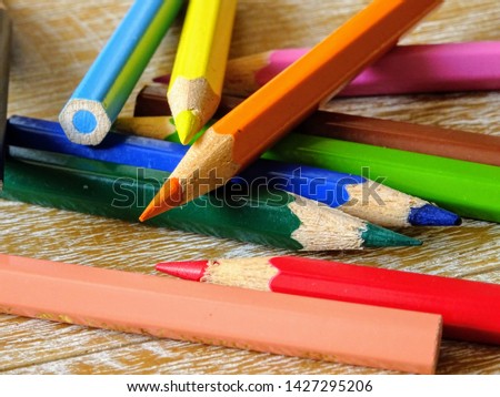 Colorful crayons on the table