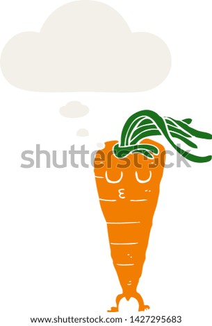 cartoon carrot with thought bubble in retro style