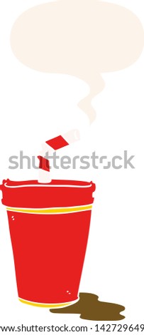 cartoon soda cup with speech bubble in retro style