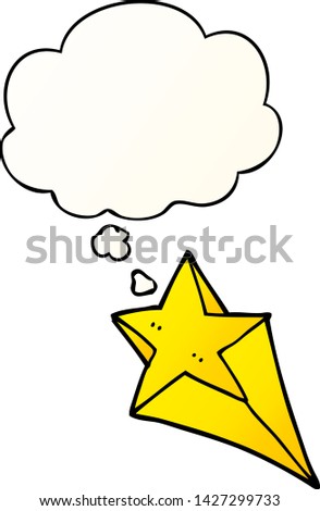 cartoon shooting star with thought bubble in smooth gradient style