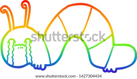 rainbow gradient line drawing of a cartoon caterpillar obsessing over his regrets
