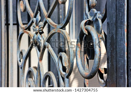 construction details and ornaments made of iron forged fence, gates and arches Royalty-Free Stock Photo #1427304755