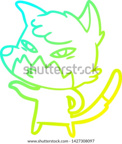 cold gradient line drawing of a clever cartoon fox